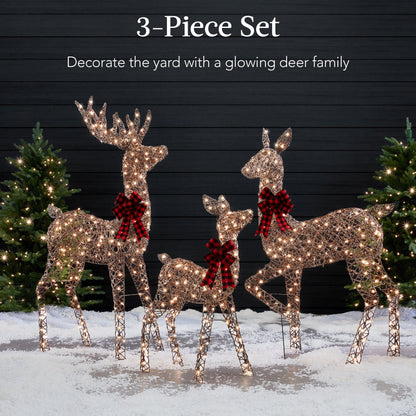 3-Piece Lighted Rattan Deer Family Outdoor Decor Set w/ 360 Lights