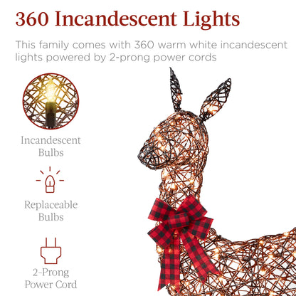 3-Piece Lighted Rattan Deer Family Outdoor Decor Set w/ 360 Lights