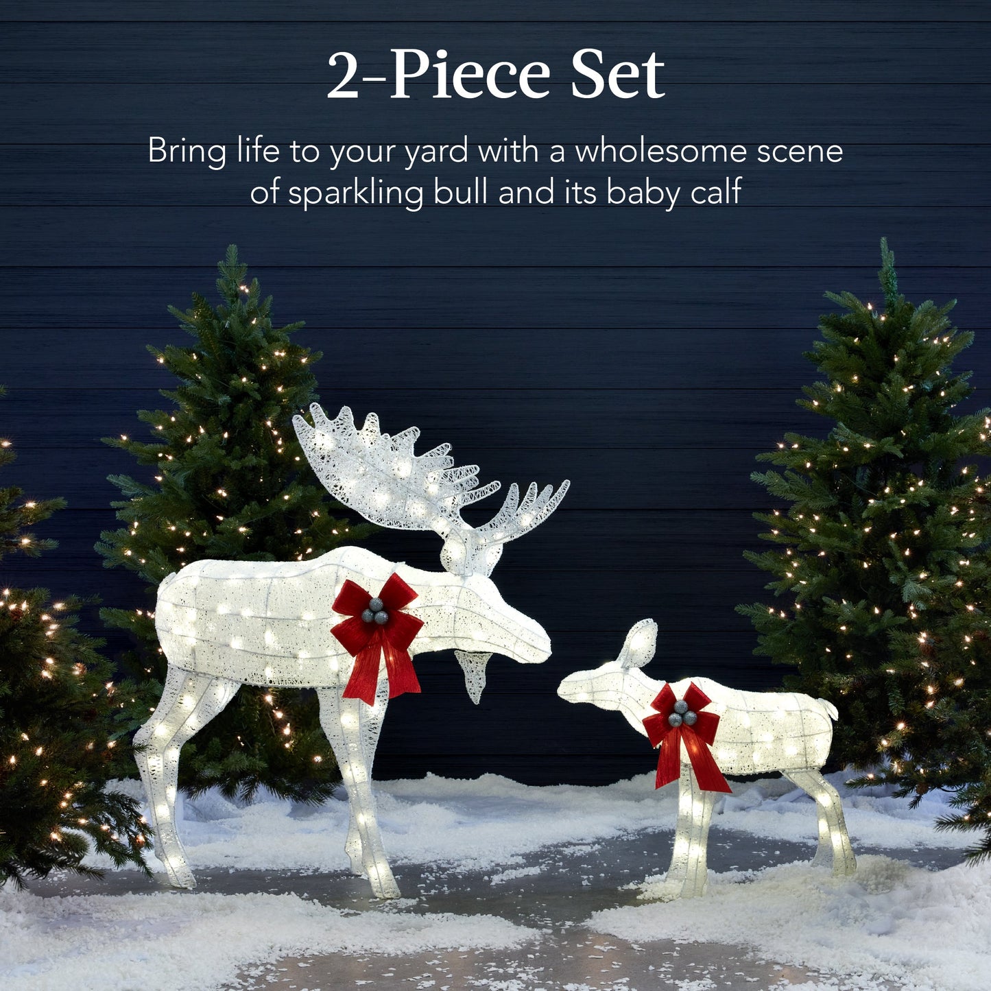 2-Piece Moose Family Lighted Outdoor Christmas Decoration Set w/ LED Lights