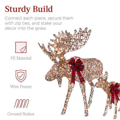 2-Piece Moose Family Lighted Outdoor Christmas Decoration Set w/ 170 Lights