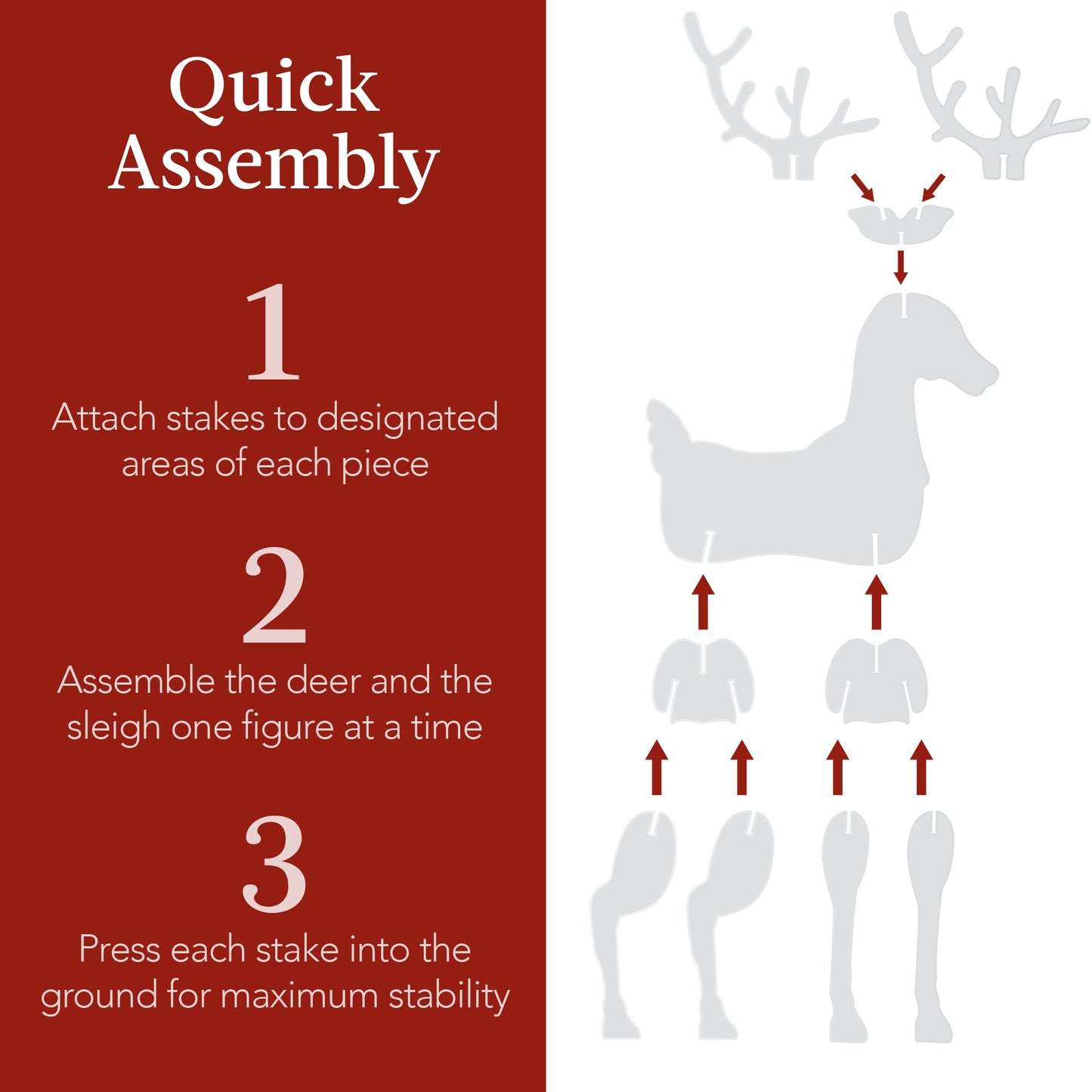 3-Piece Deer & Sleigh Silhouette Set Holiday Yard Decoration w/ Stakes - 4ft