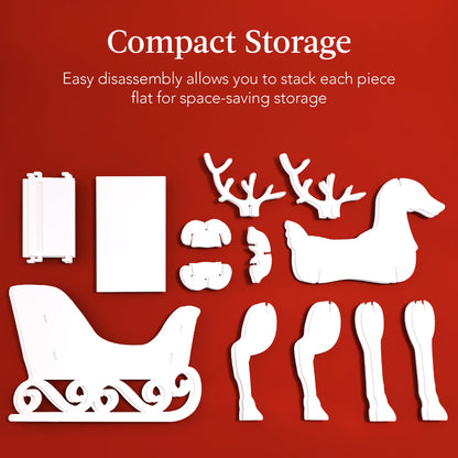 3-Piece Deer & Sleigh Silhouette Set Holiday Yard Decoration w/ Stakes - 4ft