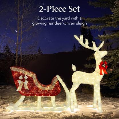 Lighted Christmas Reindeer & Sleigh Outdoor Decor Set w/ LED Lights