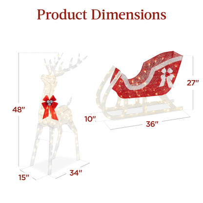 Lighted Christmas Reindeer & Sleigh Outdoor Decor Set w/ LED Lights