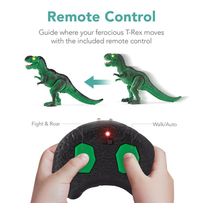 Kids Remote Control Dinosaur T-Rex w/ Light-Up LED Eyes, Roaring Sounds