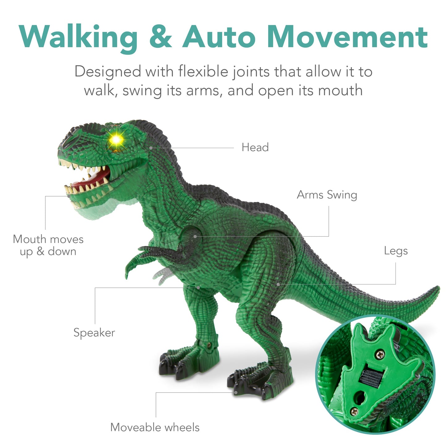 Kids Remote Control Dinosaur T-Rex w/ Light-Up LED Eyes, Roaring Sounds