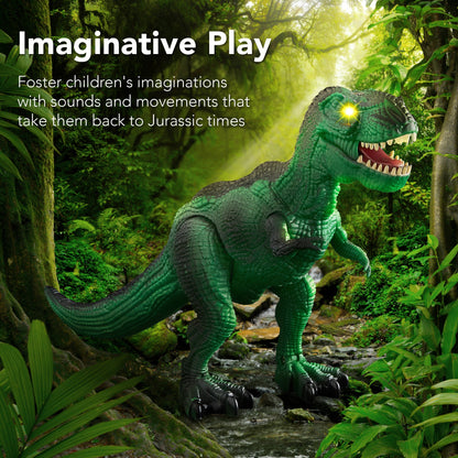 Kids Remote Control Dinosaur T-Rex w/ Light-Up LED Eyes, Roaring Sounds