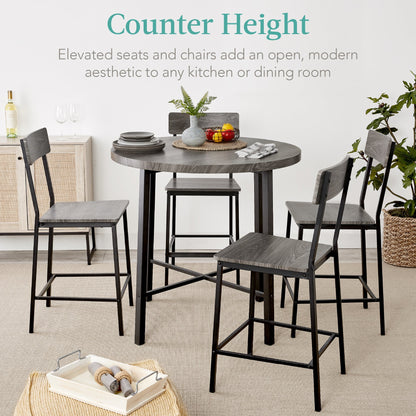 5-Piece Modern Round Counter Height Dining Set w/ 4 Chairs