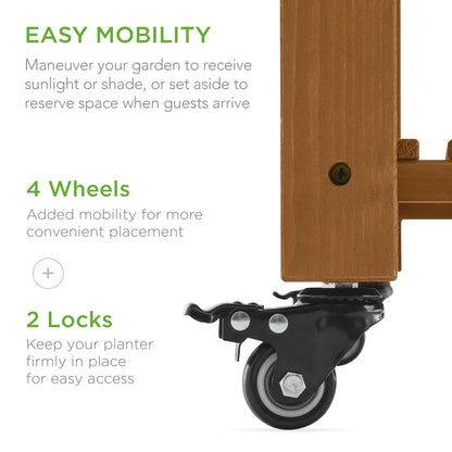 Elevated Mobile Pocket Herb Garden Bed w/ Lockable Wheels, Storage Shelf