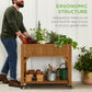 Elevated Mobile Pocket Herb Garden Bed w/ Lockable Wheels, Storage Shelf
