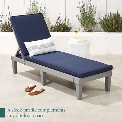 Outdoor Patio Lounge Chair, Resin Chaise Lounger w/ Seat Cushion, 5 Positions