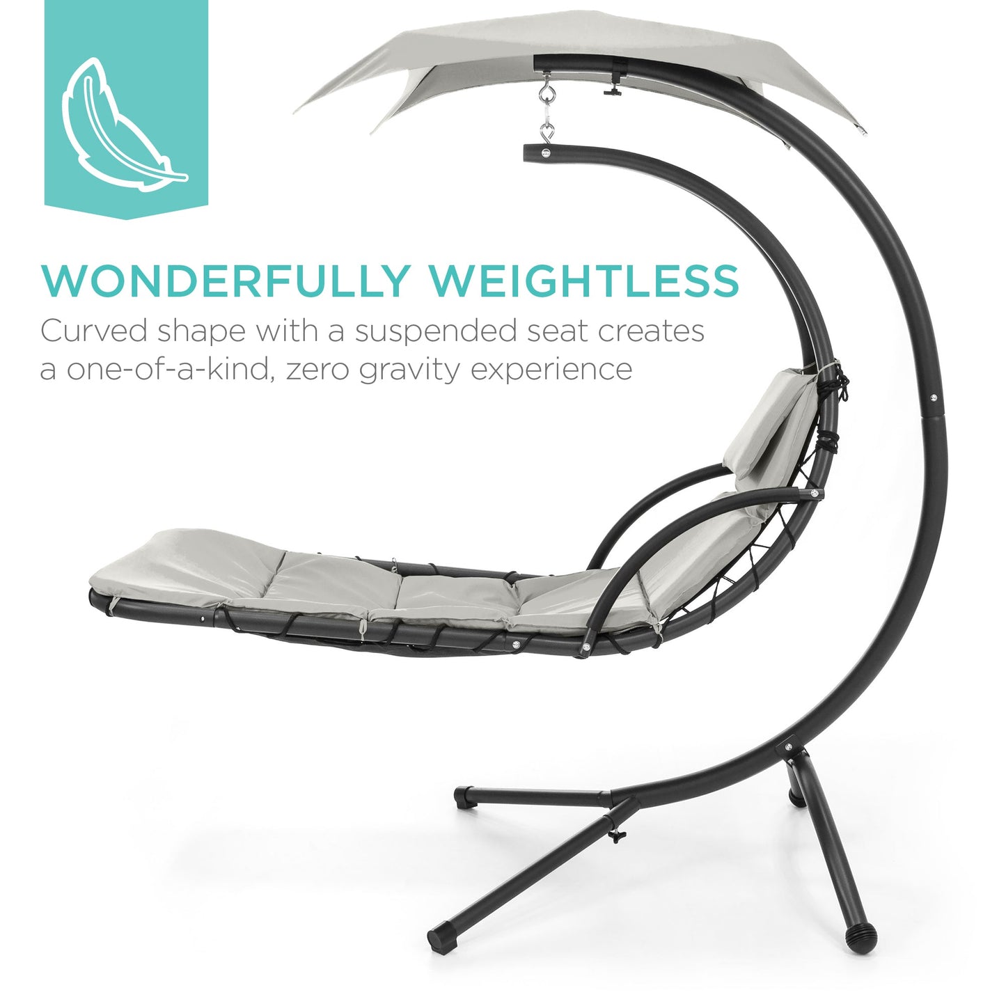 Hanging Curved Chaise Lounge Chair w/ Built-In Pillow, Removable Canopy