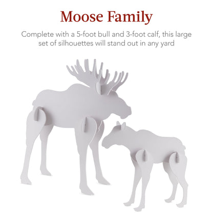 2-Piece Moose Family Silhouette Set Holiday Yard Decoration w/ Stakes - 58in