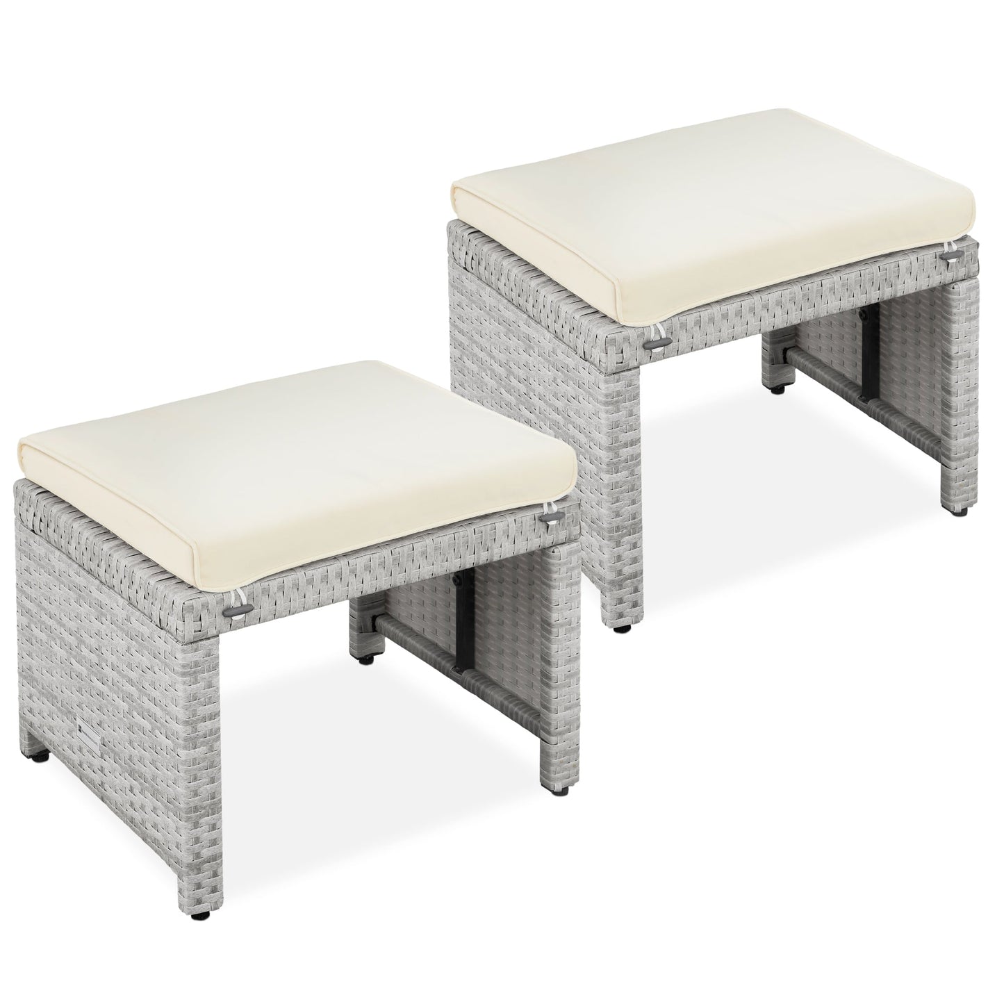 Set of 2 Multipurpose Wicker Ottomans w/ Removable Cushions, Steel Frame