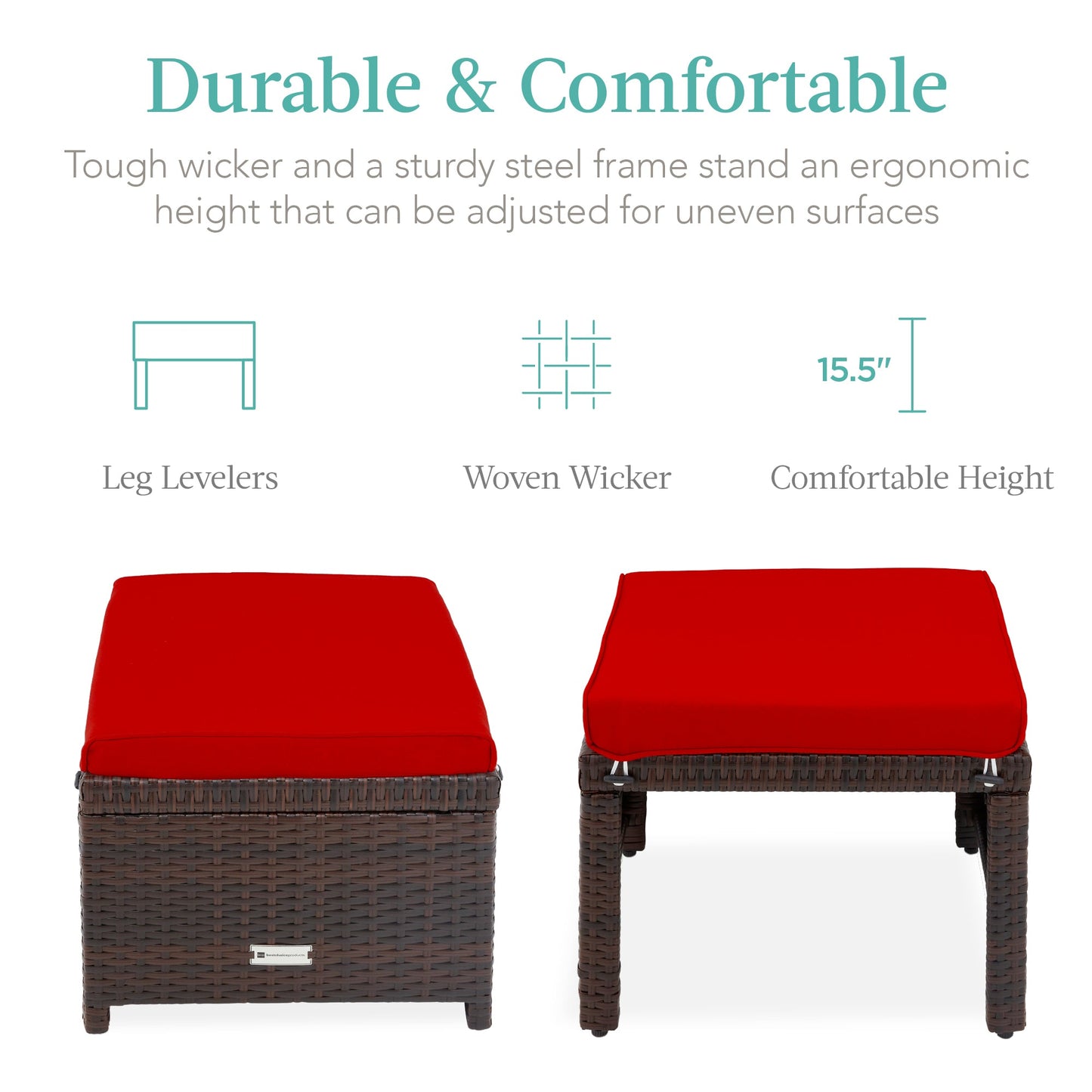Set of 2 Multipurpose Wicker Ottomans w/ Removable Cushions, Steel Frame