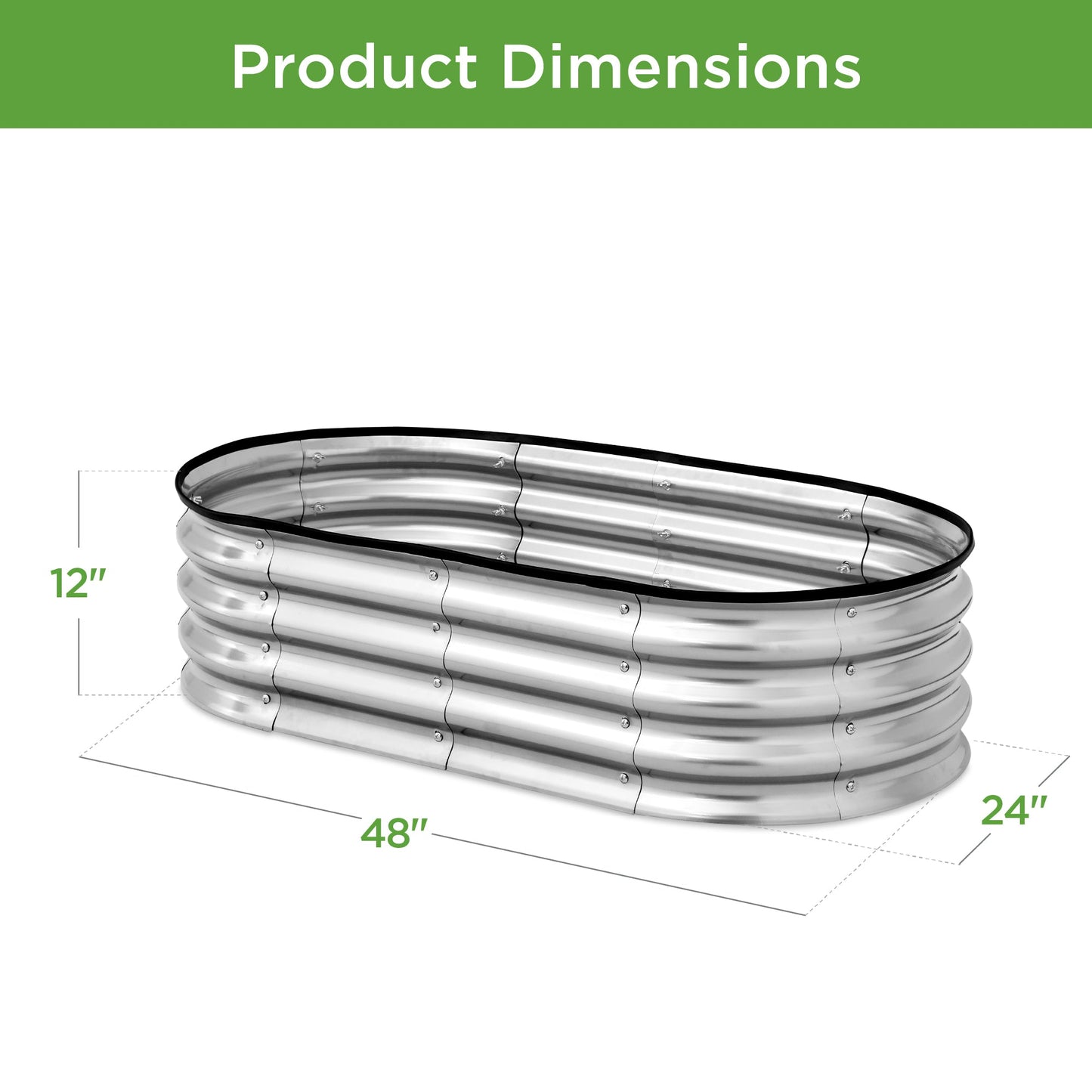 Outdoor Raised Metal Oval Garden Bed, Planter Box - 4x2x1ft