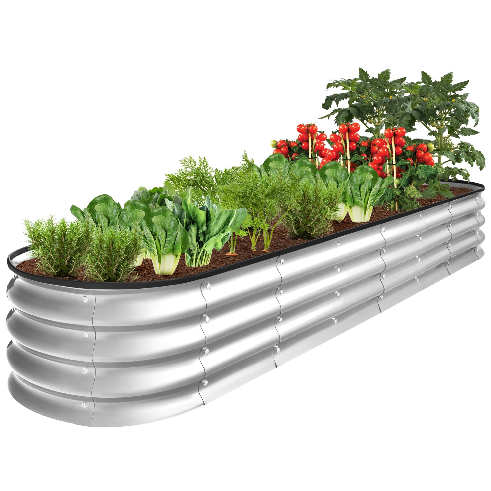 Outdoor Metal Raised Oval Garden Bed for Vegetables, Flowers - 8x2x1ft