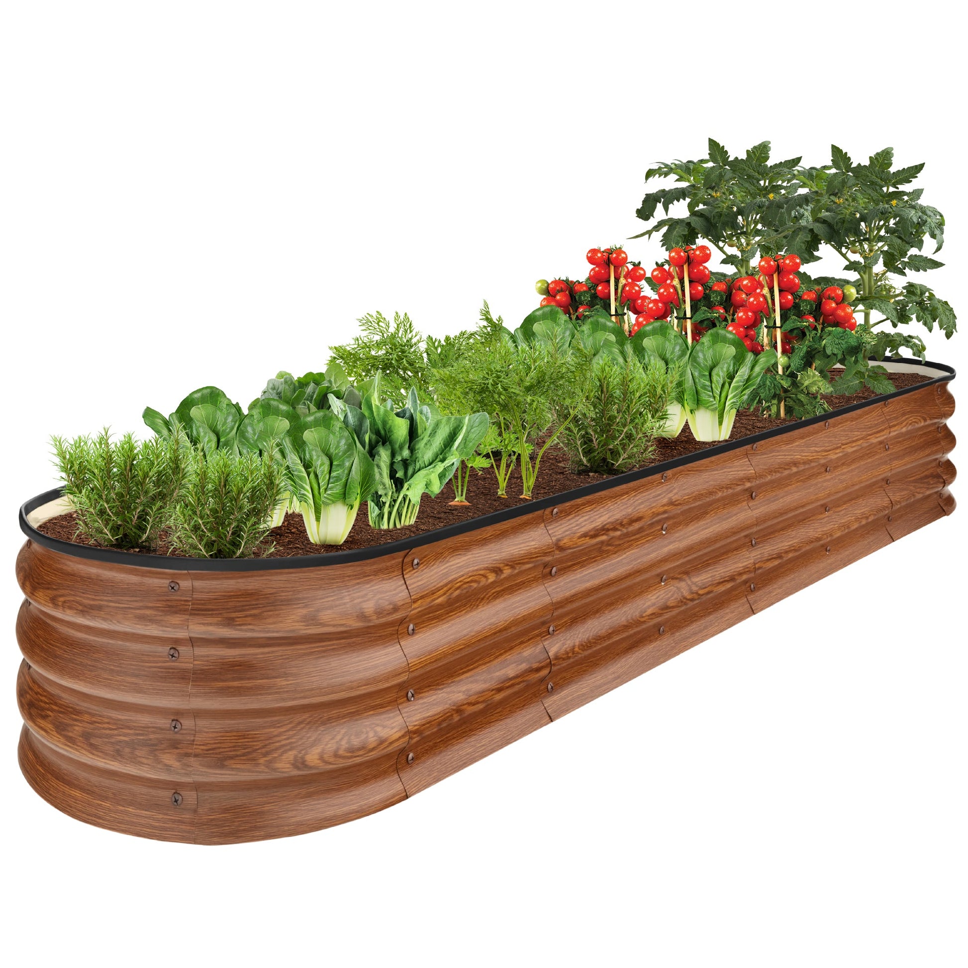 Outdoor Metal Raised Oval Garden Bed for Vegetables, Flowers - 8x2x1ft