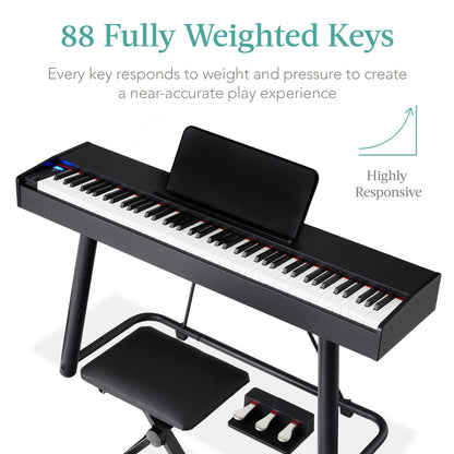 88-Key Weighted Full Size Digital Piano Set w/ U-Stand, 3 Sustain Pedal Unit