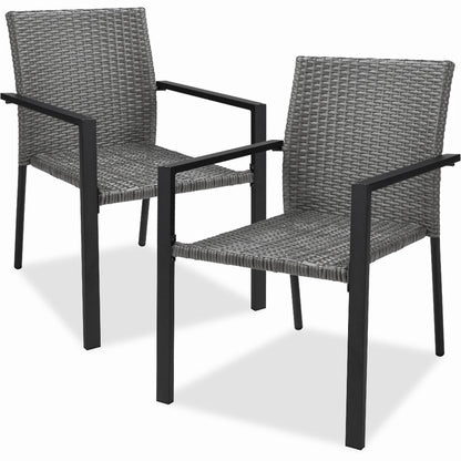 Set of 2 Stackable Wicker Chairs w/ Armrests, Steel Accent Furniture