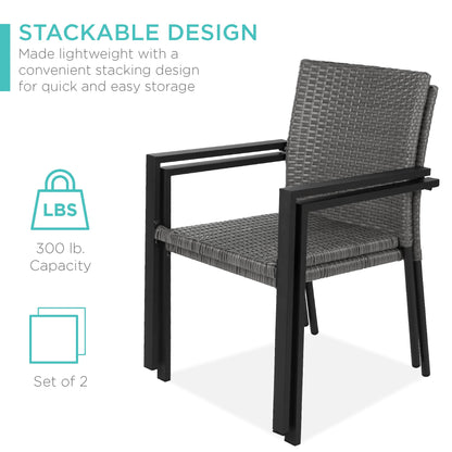 Set of 2 Stackable Wicker Chairs w/ Armrests, Steel Accent Furniture