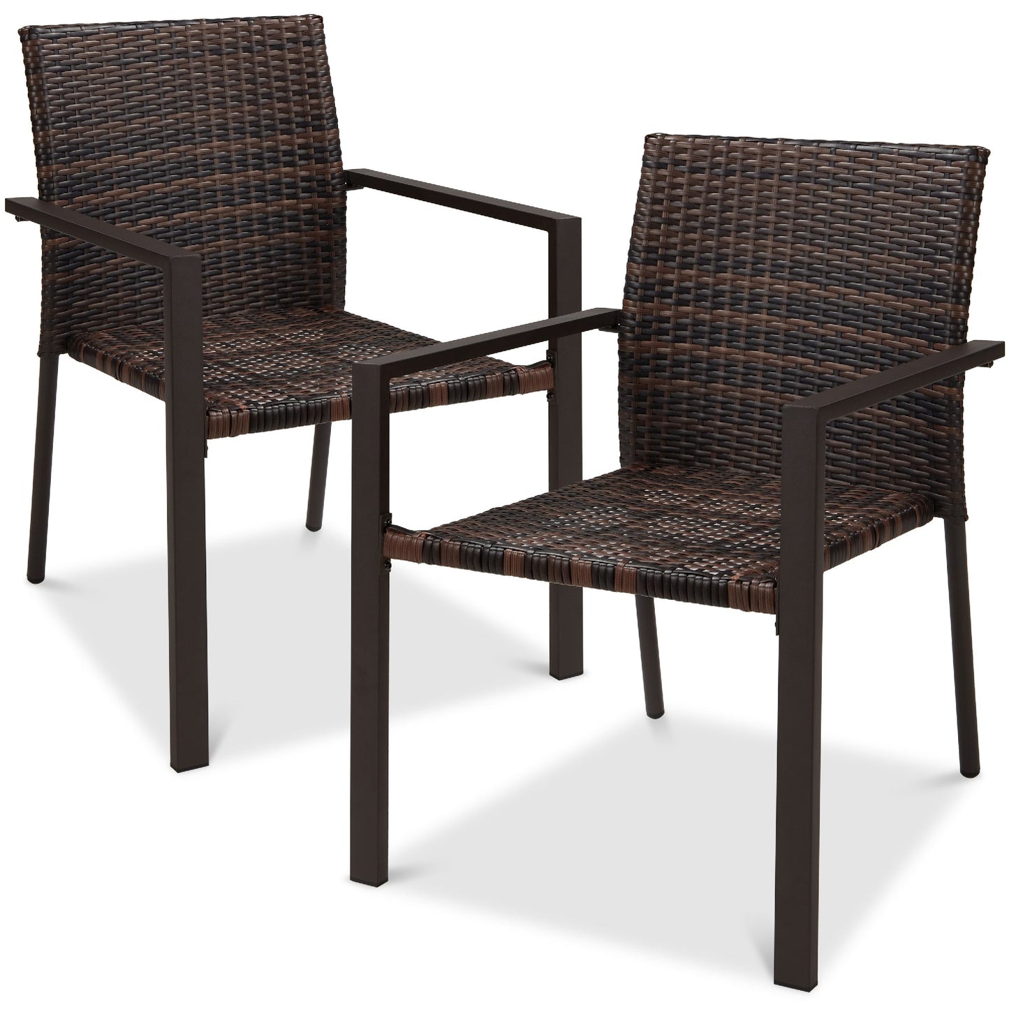 Set of 2 Stackable Wicker Chairs w/ Armrests, Steel Accent Furniture