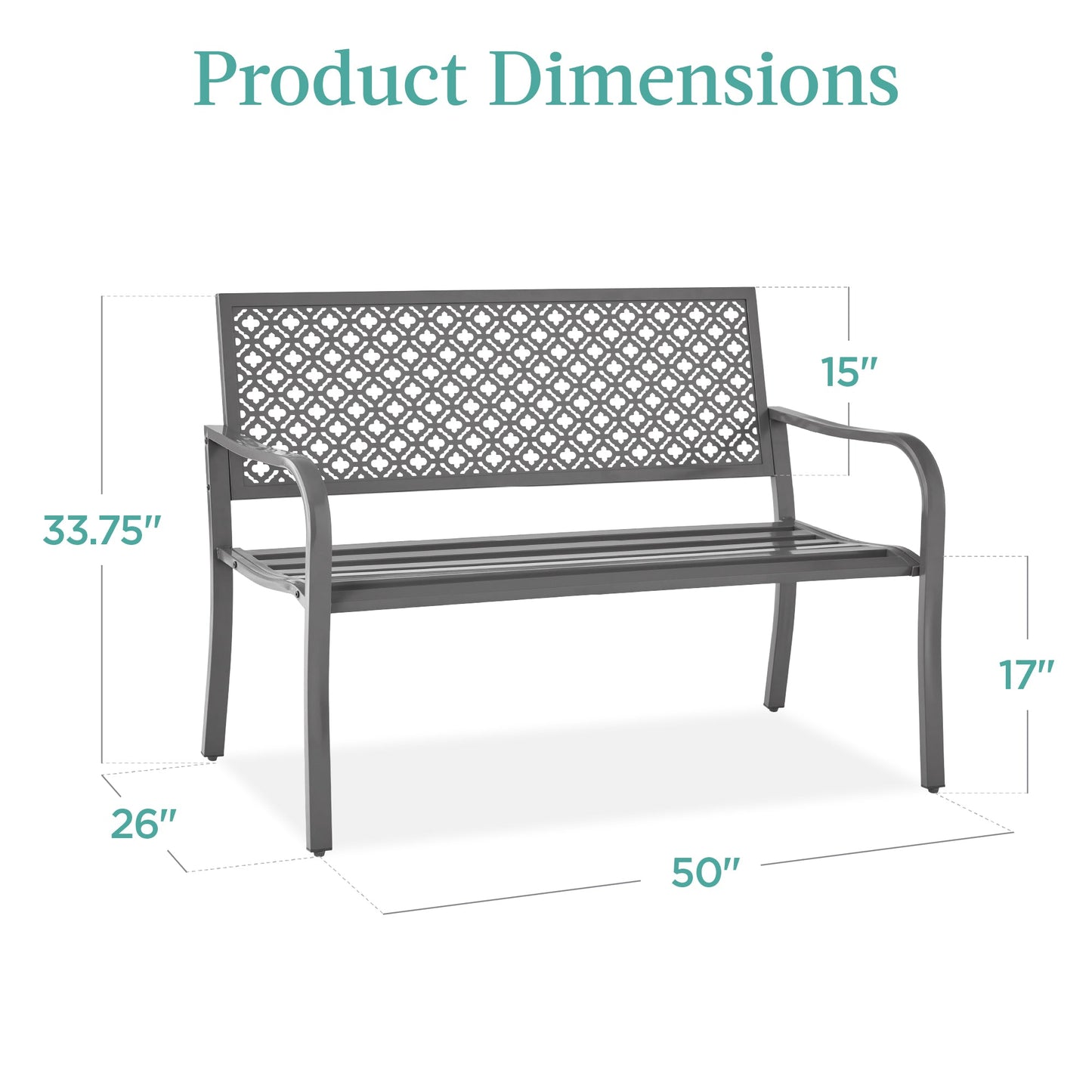 Indoor Outdoor Steel Bench w/ Geometric Backrest, Foot Levelers