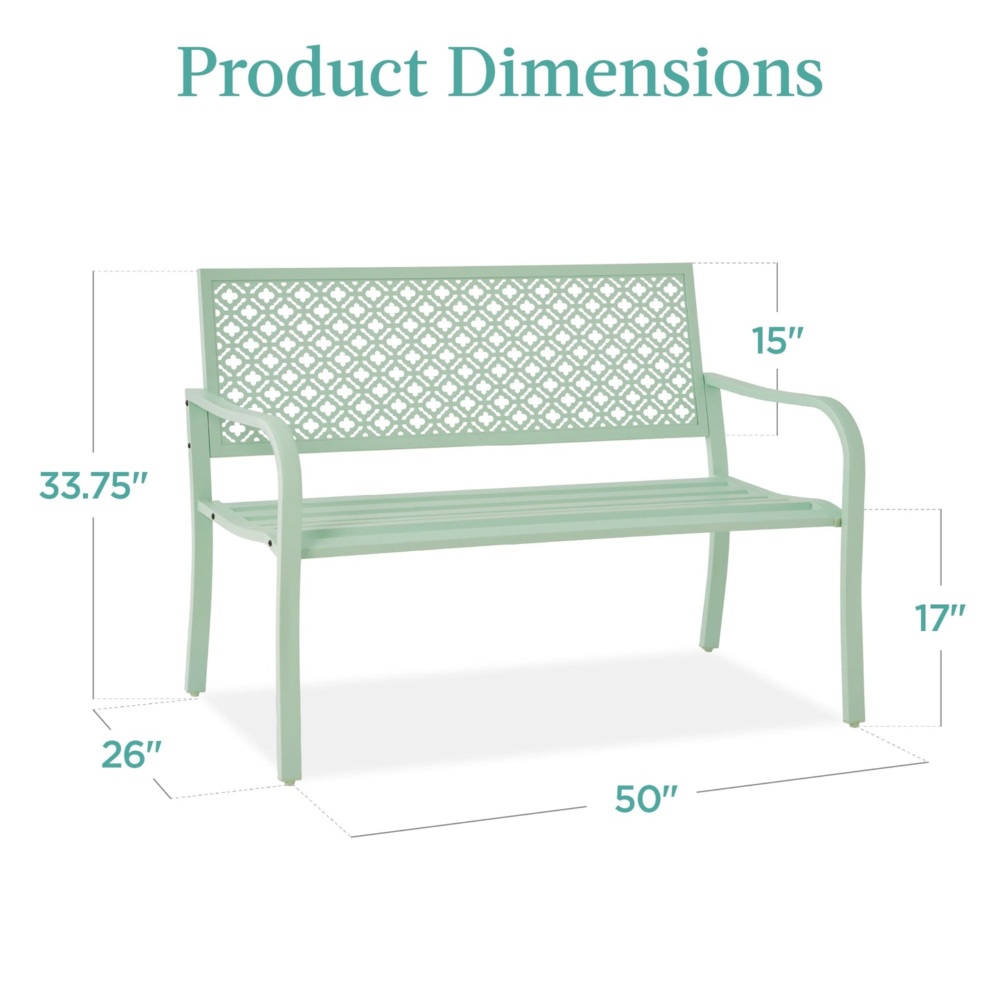 Indoor Outdoor Steel Bench w/ Geometric Backrest, Foot Levelers
