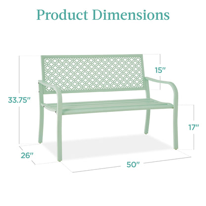 Indoor Outdoor Steel Bench w/ Geometric Backrest, Foot Levelers