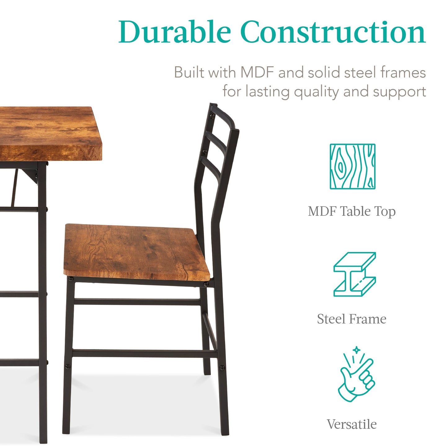 3-Piece Modern Square Dining Set w/ Storage Rack