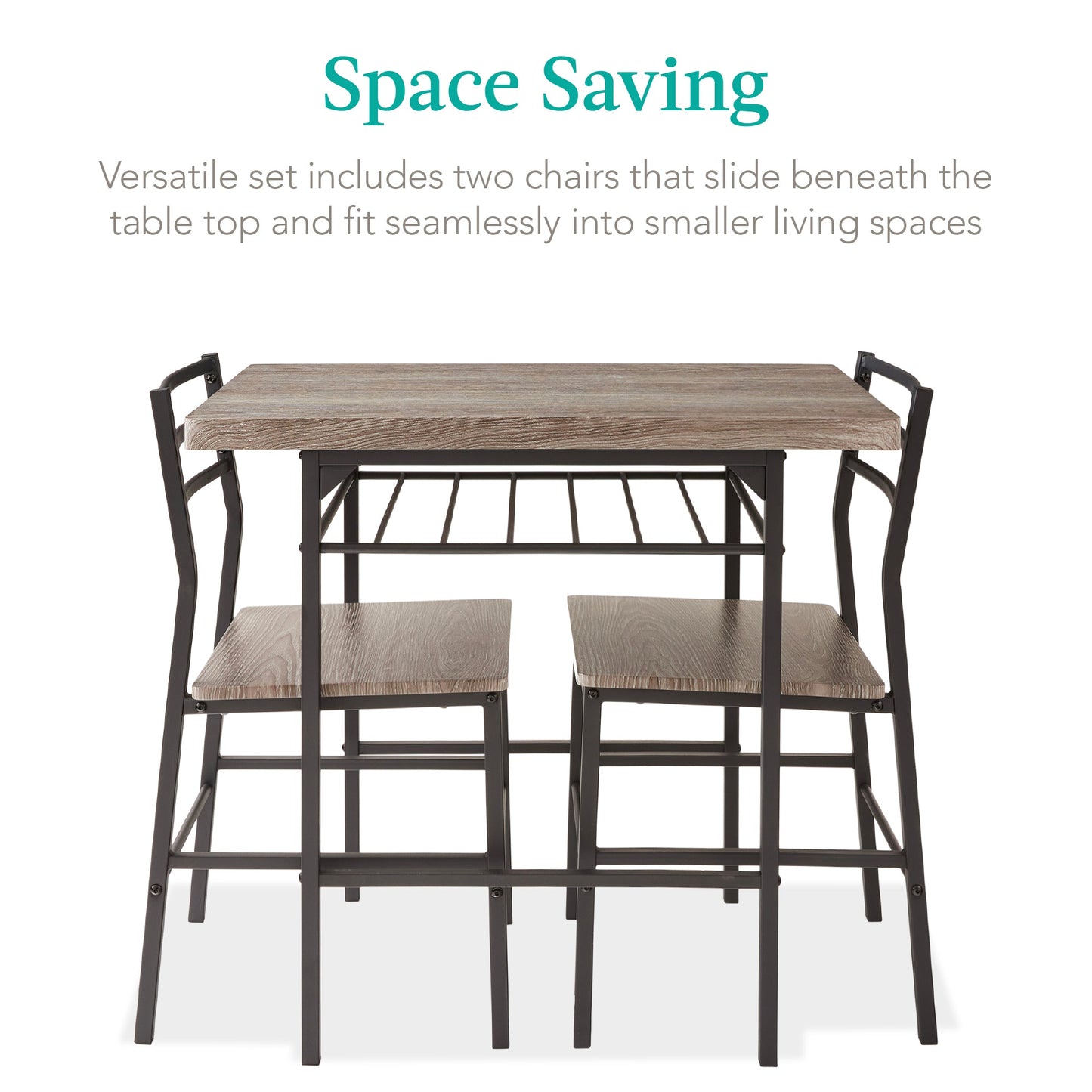 3-Piece Modern Square Dining Set w/ Storage Rack