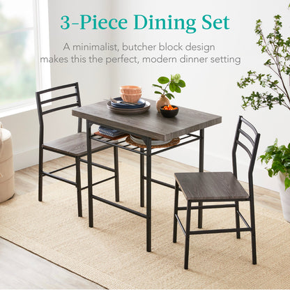 3-Piece Modern Square Dining Set w/ Storage Rack