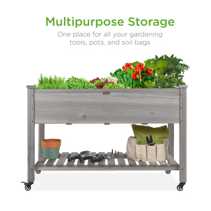 Mobile Raised Garden Bed Elevated Planter w/ Wheels, Shelf - 48x23.25x32in