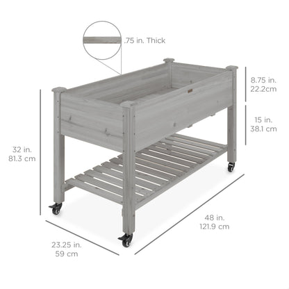 Mobile Raised Garden Bed Elevated Planter w/ Wheels, Shelf - 48x23.25x32in