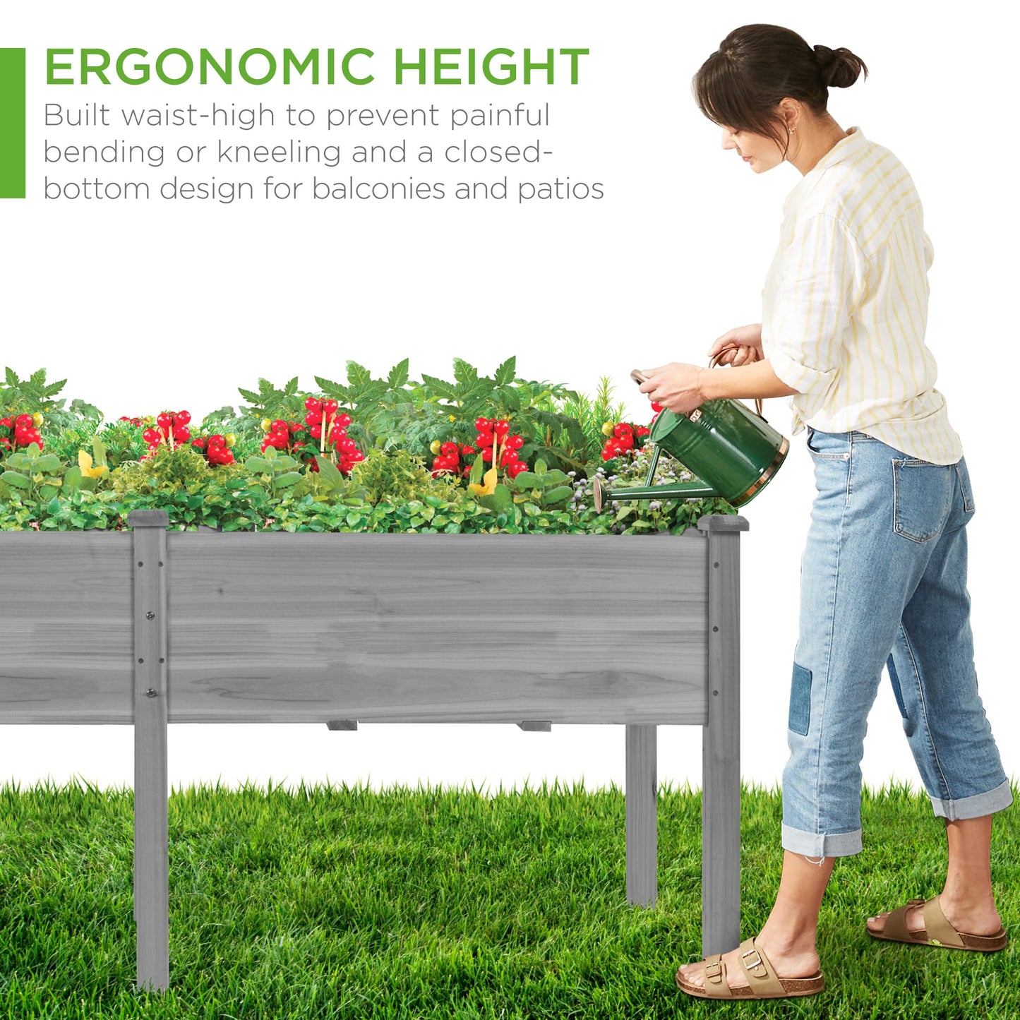 Raised Garden Bed, Elevated Wood Garden Planter Stand - 72x23x30in