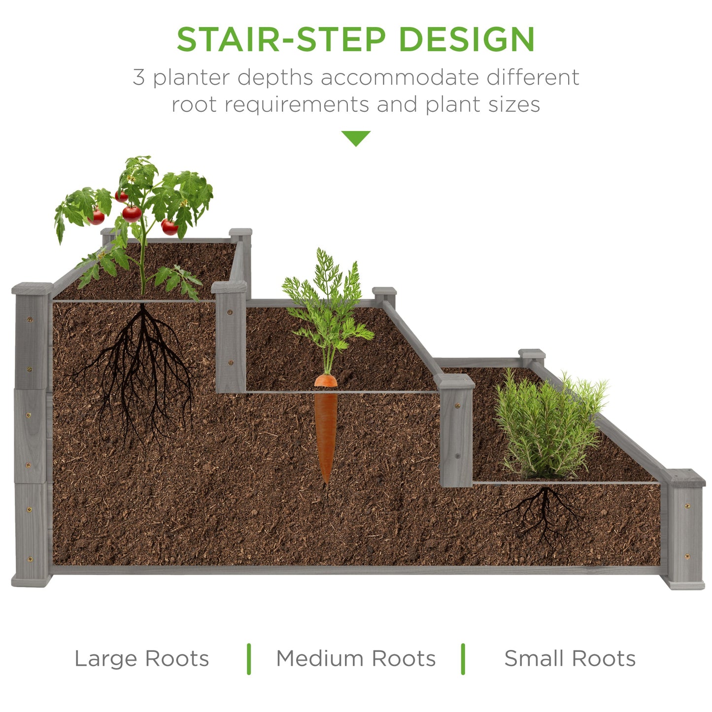 3-Tier Raised Fir Wood Garden Bed Planter w/ Stackable & Flat Setup