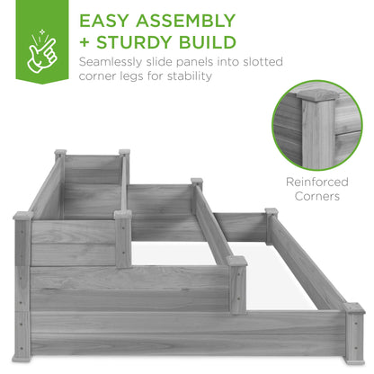 3-Tier Raised Fir Wood Garden Bed Planter w/ Stackable & Flat Setup