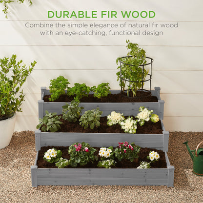 3-Tier Raised Fir Wood Garden Bed Planter w/ Stackable & Flat Setup