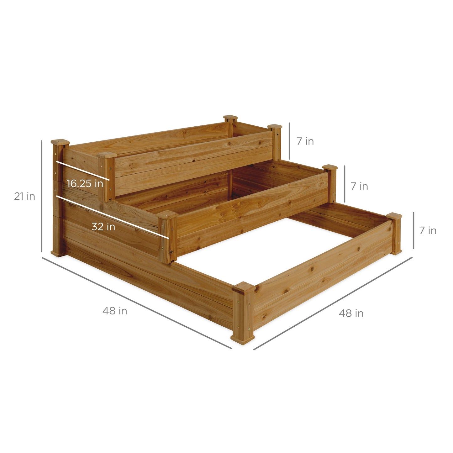 3-Tier Raised Fir Wood Garden Bed Planter w/ Stackable & Flat Setup
