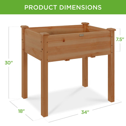 Raised Garden Bed, Elevated Wood Planter Box Stand w/ Bed Liner - 34x18x30in