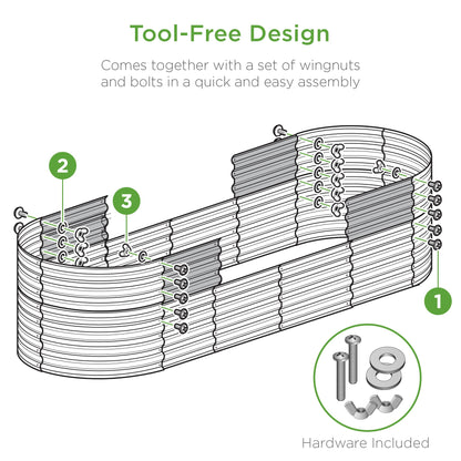 Outdoor Raised Metal Oval Garden Bed, Planter Box - 4x2x2ft