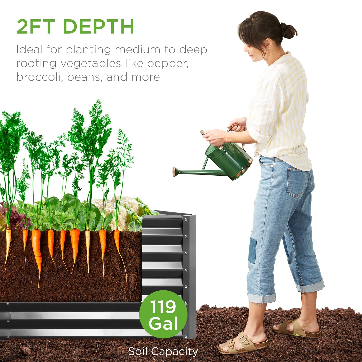 Outdoor Metal Raised Garden Bed for Vegetables, Flowers, Herbs - 4x2x2ft