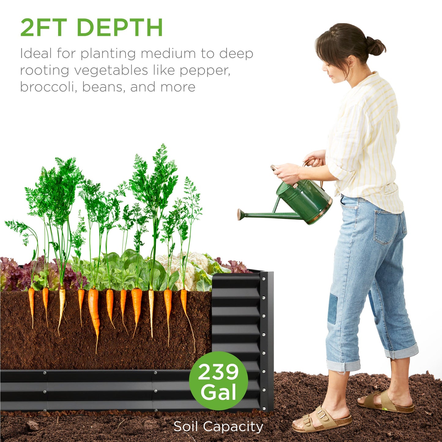 Outdoor Metal Raised Garden Bed for Vegetables, Flowers, Herbs - 8x2x2ft