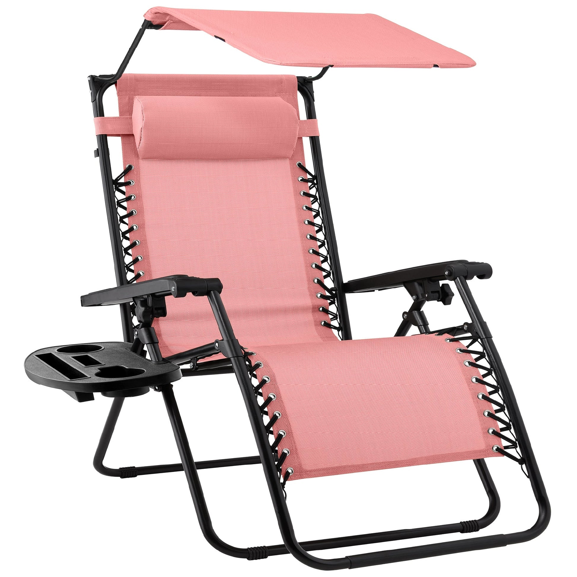 Folding Zero Gravity Recliner Patio Lounge Chair w/ Canopy, Side Tray