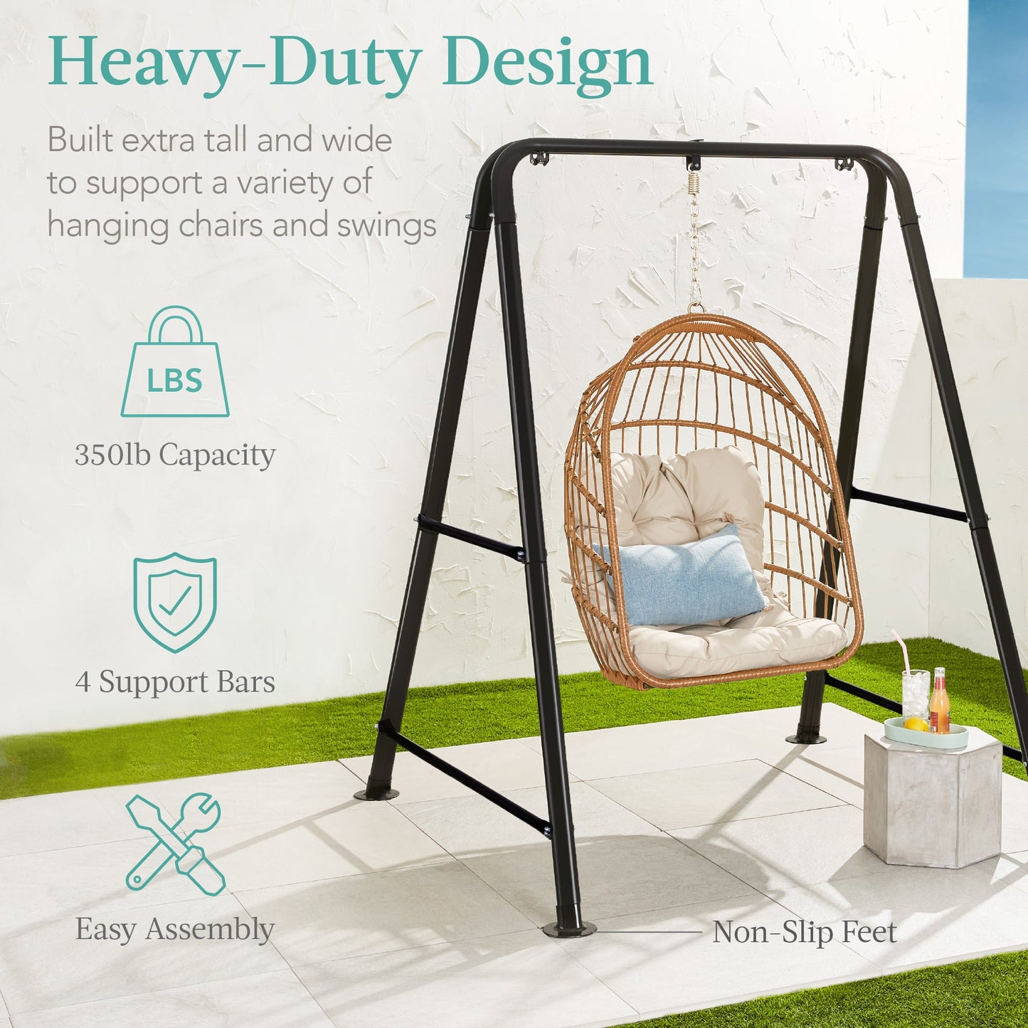 Heavy Duty Hammock Chair Stand w/ Hanging Hardware, 47in Chain - 75in