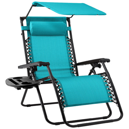 Folding Zero Gravity Recliner Patio Lounge Chair w/ Canopy, Side Tray