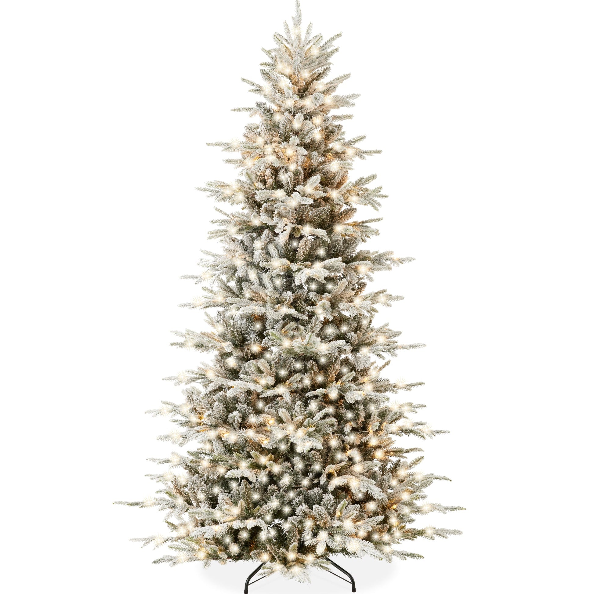 Pre-Lit Flocked Artificial Aspen Noble Fir Christmas Tree w/ Metal Stand