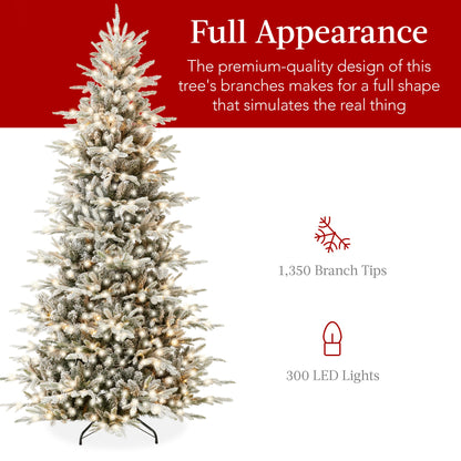 Pre-Lit Flocked Artificial Aspen Noble Fir Christmas Tree w/ Metal Stand