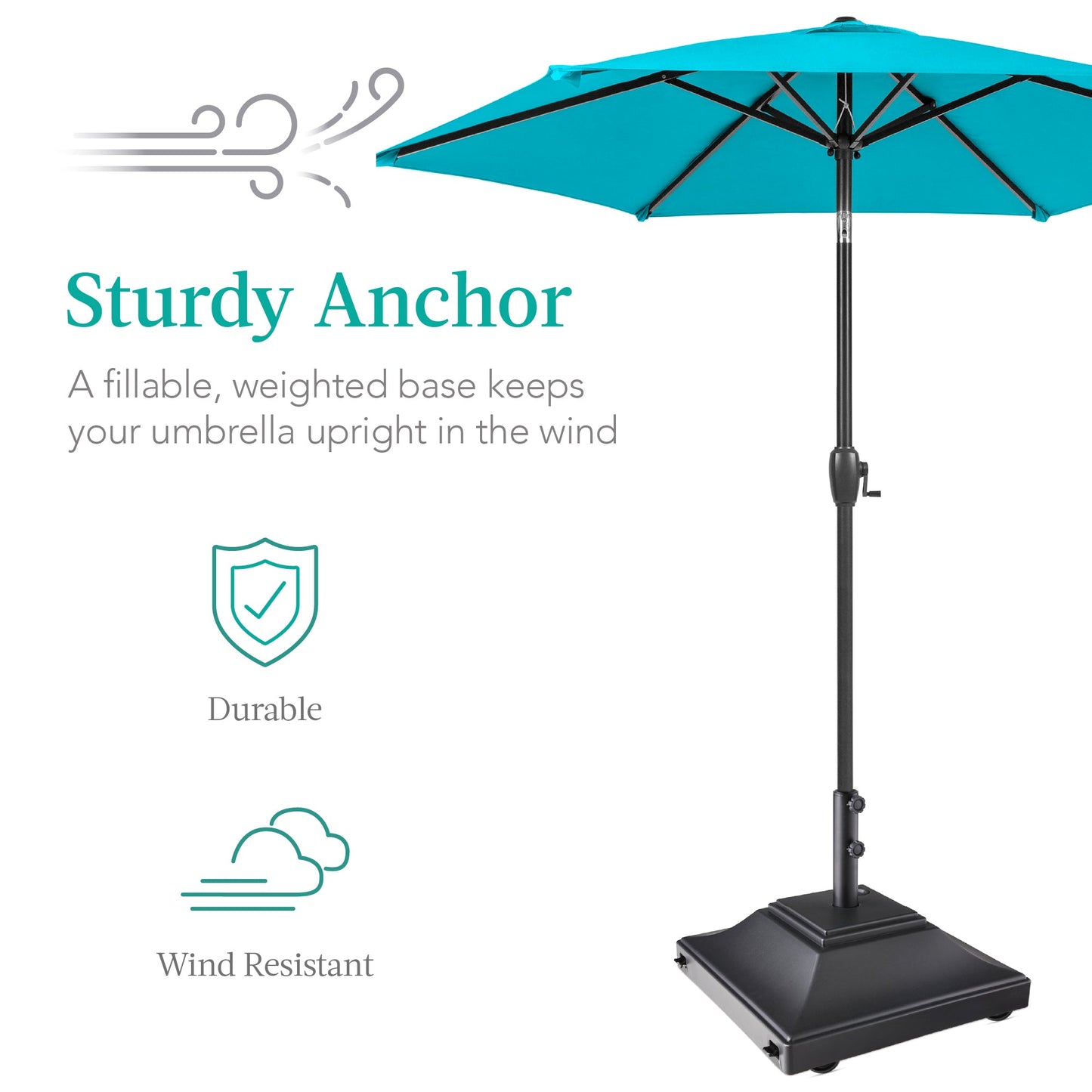 Mobile Umbrella Base, Fillable Stand w/ 4 Wheels, 2 Locks, 120lb Capacity