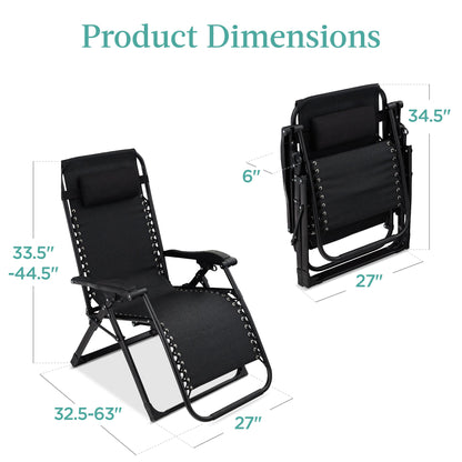 Oversized Zero Gravity Chair, Folding Outdoor Recliner w/ Removable Cushion